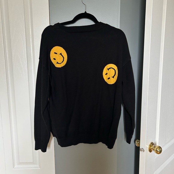 Sweaters - Black Sweater with Yellow Smiley Faces